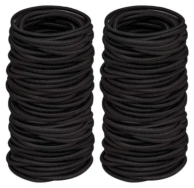 Produktbild von 100 Haargummis für Mädchen, schwarze Haargummis, ohne Metall