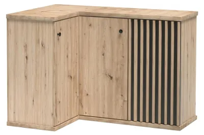 Produktbild von Eckkommode - 123 x 85 cm - Eckschrank mit Lamellen - Artisan Eiche - Soft-Close - Wohnzimmer - CALI