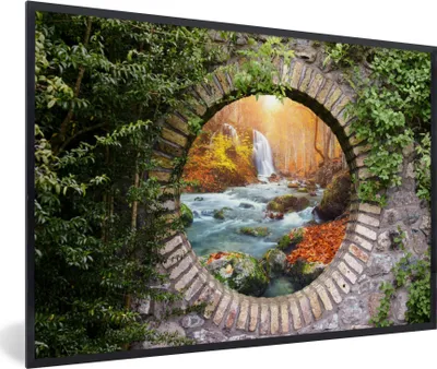 Produktbild von MuchoWow® Gerahmtes Poster Herbst - Wasserfall - Natur - Aussicht 30x20 cm - Poster mit Schwarzem Bilderrahmen Wandposter Rahmen Foto Bilder - Kunstdruck - Bild-Poster