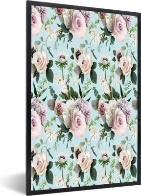 Produktbild von MuchoWow® MuchoWow® Gerahmtes Poster Blumen - Rosen - Pastell 60x90 cm - Poster mit zchwarzem Bilderrahmen - Kunst