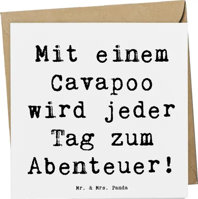 Produktbild von Mr. & Mrs. Panda Glückwunschkarte Spruch Cavapoo Abenteuer - Weiß - Geschenk, Hunderasse, Klappkarte, Hundeliebhaber, Liebe, kinderfreundlicher Hund, pelziger Begleiter