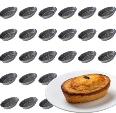 Imagen del producto de Juego de 24 moldes ovalados antiadherentes de aluminio, perfectos para preparar pasticciotto leccese (10,5 x 7 cm)
