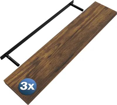 Produktbild von CASARIA® 3x Wandregal Holz Dunkle Eiche Regal mit Halterung 15kg Tragkraft Hängeregal Küche Wohnzimmer Flur Wand Schweberegal Bücherregal Regalbrett Schwebend 110cm