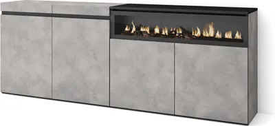 Produktbild von Sideboard, Highboard, 200x35x75cm, 4 Türen, Elektrokamin. farbe Zementgrau