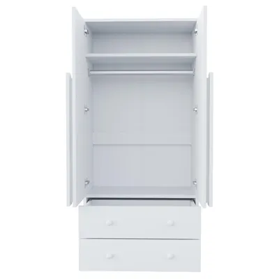 Produktbild von Flieks Kleiderschrank Garderoben mit 2 Schubladen und 2 Türen, Garderobenschrank Kleiderschrank mit Stange und Staufach, 70x40x170cm, Weiß