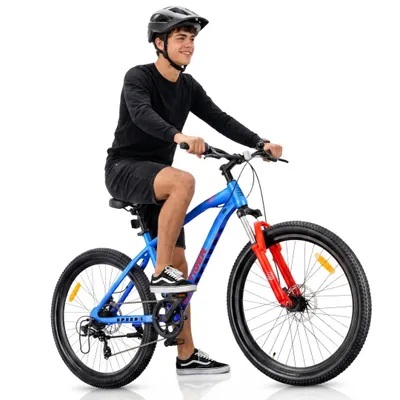 Produktbild von Mountainbike 26 Zoll MTB Tiger Bike 7 Gang Shimano Scheibenbremsen Federgabel blau orange