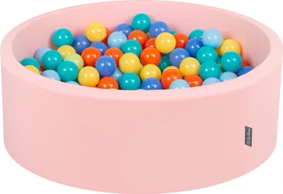 Zdjęcie produktu dla KiddyMoon suchy basen okrągły z piłeczkami 7cm różowy: jasny zielony-pomarańcz-turkus-niebieski-babyblue-żółty 90x30cm/200piłek zabawka basen piankowy