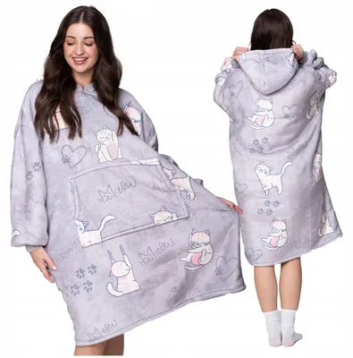 Produktbild von Oversize Deckenpullover XXL - Kuscheldecke mit Ärmeln - Fleece Katzen Katzenmotiv