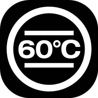 A black square with a white circle inside. Inside the circle, there are two horizontal white lines with '60°C' written between them.