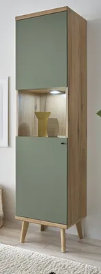 Produktbild von Vitrine "Juna" Salbei und Eiche Vitrinenschrank skandinavisch 50 x 197 cm