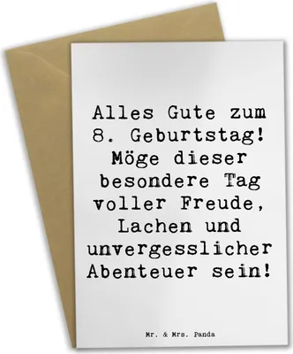 Produktbild von Mr. & Mrs. Panda Grußkarte Spruch 8. Geburtstag Abenteuer - Weiß - Geschenk, Geburtstagsgeschenk, Überraschung, Freude, Lachen, osterkarte, unvergessliche, Klappkarte