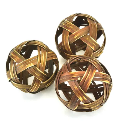 Image de Boules décoratives en bambou marron, 3 pcs, Ø10 cm