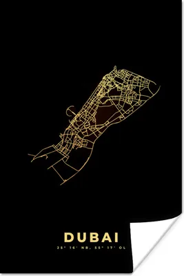 Produktbild von MuchoWow® Poster Dubai - Stadtplan - Schwarz und Gold 80x120 cm - Papierdruck
