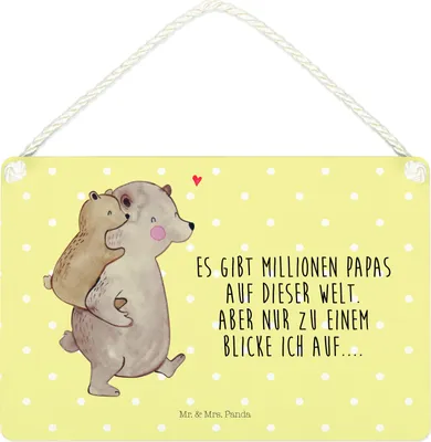 Produktbild von Mr. & Mrs. Panda Schild Papa Bär DIN A4 - Gelb Pastell - Geschenk, Türschild, Holzschild, Wandbild Holz, holzbild, Muttertag, Vatertag, kleine aufmerksamkeit, Vater