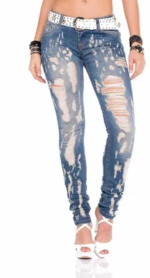 Produktbild von WD208 Damen Slim-Fit-Jeans im Destroyed Look