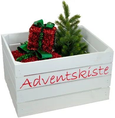 Produktbild von Adventskiste weiss mit roter Auschrift