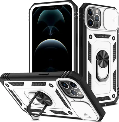 Produktbild von iPhone 12 / 12 Pro Hülle, Schiebe Kamera Schutz Robust Rüstung Stoßfest Schutzhülle mit Ringhalterung Ständer Kartenhalter für iPhone 12 / iPhone 12 Pro Grün