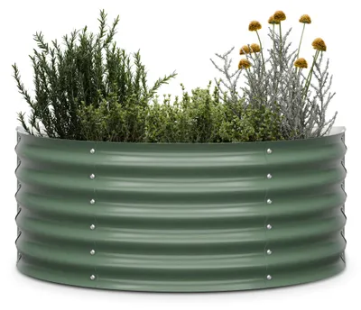 Obrázek produktu pro Blumfeldt High Grow Half Circle, půlkruhový vyvýšený záhon, 105x43x60 cm, z vlnitého ocelového plechu, snadná montáž, odolný vůči rzi a mrazu