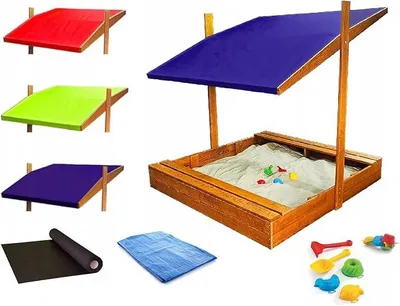 Produktbild von Sandkasten aus Holz mit Dach Abdeckung Imprägniert Sandbox Kinder 120 cm (Dunkelblau)