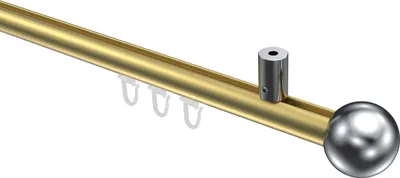 Produktbild von Interdeco Innenlaufstange / Gardinenstange mit Innenlauf Messing-Optik / Chrom, Typ Sonius Luino (Kugel) Deckenmontage, 20 mm Ø 1-läufig, 160 cm