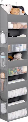 Productafbeelding van Deurhanger organizer met 5 vakken, grijs, met zijvakken, geschikt voor keuken en badkamer