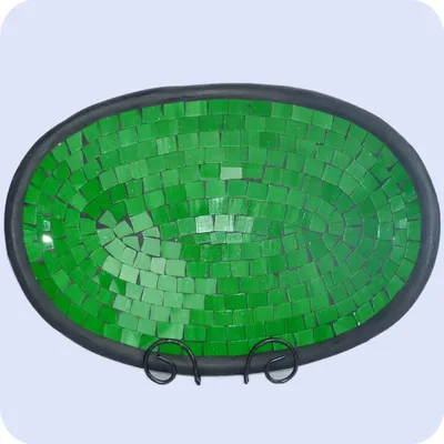 Produktbild von Glas-Mosaikschale Tonschale mit Glasmosaik Glasschale Dekoschale Mosaik Kunsthandwerk Oval XL, grün