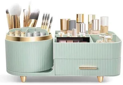 Image de Organiseur de cosmétiques pivotant - Organiseur de beauté polyvalent pour coiffeuse et salle de bain - Avec petits tiroirs