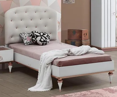 Produktbild von Bett Gepolstertes Kopfteil Elegante Akzente Modern Design Weiß Kinderzimmer