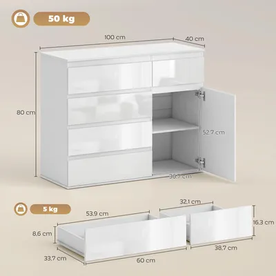 Produktbild von HOMCOM Sideboard, Kommode mit 5 Schubladen, verstellbarem Regal, Soft-Close-Tür