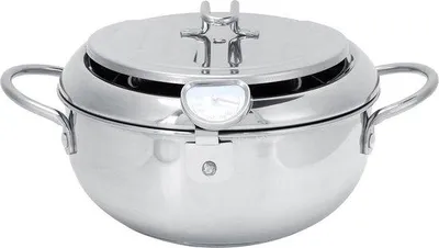 Produktbild von 28cm Tempura Bratpfanne Edelstahl Thermometer Ölfilter
