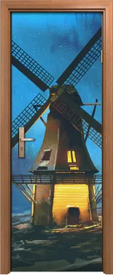Produktbild von Türposter 70x200 cm Türaufkleber Türtapete Türfolie Klebefolie Nacht Landschafts mit der Windmühle