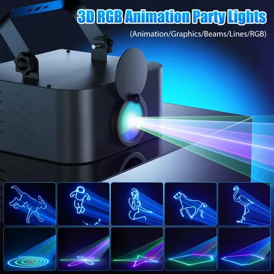Obrázok produktu pre 3D RGB animačný projektor – DMX scénické osvetlenie – svetelný efekt 20 W – DMX512 s 7/16 kanálmi – aktivácia zvukom a automatický režim – DJ párty, svadba – zástrčka EÚ