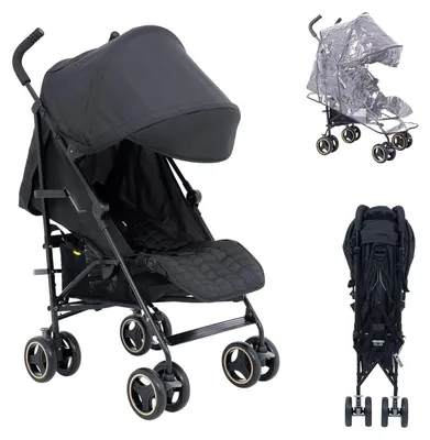 Produktbild von Kinderwagen Buggy klappbar bis 22 kg mit Regenschutz, 5-Punkt-Gurt, verstellbare Lehne, Schwarz