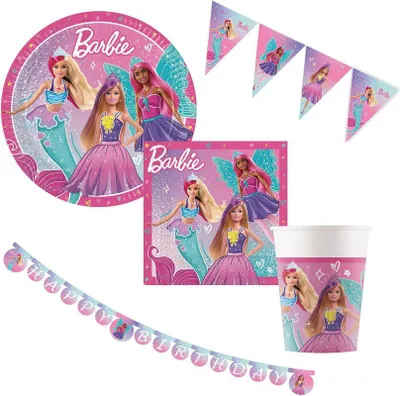 Produktbild von Party Set Barbie Fantasy, 38 tlg. Dekoset für Kindergeburtstag und Dekoration, Tischdeko, Geburtstagsdeko