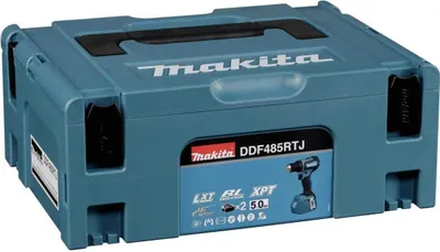 Immagine prodotto di Trapano avvitatore a batteria Makita DDF 485 RTJ 50Nm, 18 V + 2 batterie da 5,0Ah + caricabatterie + valigetta Makpac