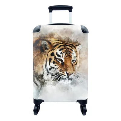 Produktbild von MuchoWow® Koffer Handgepäck Trolley Rollkoffer Kleine Reisekoffer mit 4 Rollen - Tiger - Kopf - Gemälde - Cabin Size < 55x40x23 cm & 55x40x20 cm - Fotokoffer - Kabinenkoffer - Boardgepäck - Reise-Box - Reisekoffer - Reisegepäck - Koffer mit Bild - Trolley für Kinder