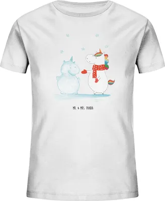 Produktbild von Mr. & Mrs. Panda Kleinkinder T-Shirt Einhorn Schneemann 9-11 Jahre (134/146) - Weiß - Geschenk, Kindershirt, Öko Kinder, Winter, Bio, Unicorn, Weihnachten, Baumwollshirt