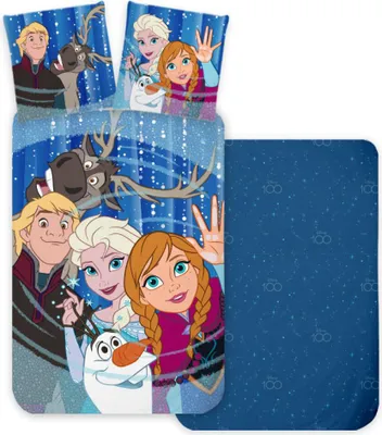 Immagine prodotto di Disney Frozen, biancheria da letto per neonati, biancheria da letto per bambini, Anna, Elsa, Kristoff, Sven e Olaf, piumone 100 x 135 + cuscino 40 x 60 cm 100% cotone