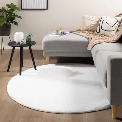 Produktbild von Flauschiger Teppich Rund - Cozy Weiß - Ø 120cm - Klassik, Ländlich, Modern, Skandinavisch - Wohnzimmer, Esszimmer, Kinderzimmer, Schlafzimmer - NATURL.