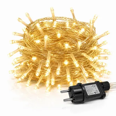 Produktbild von 20M 200LEDs 8 Modi Lichterkette Strom, Timer, Merkfunktion, LED Weihnachten Lichterkette Party Deko Licht Weihnachtsbaum Garten Beleuchtung, Warmweiß