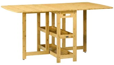 Zdjęcie produktu dla Składany stolik bambusowy z miejscem do przechowywania | Kolor: naturalne drewno | Wymiary: 80 x 149,5 x 73,5 cm