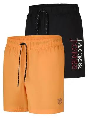 Produktbild von JACK & JONES Badehose Herren lang Regular fit Badeshorts 2er Pack JPSTMAUI Swim Mix Kurze Hosen Schwimmhose Shorts, Größe:S, Farbe:Pack 3 (Iceland Poppy)