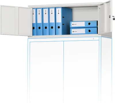 Produktbild von Aktenschrankaufsatz Aufsatz für Aktenschrank Büroschrank Metall Pulverbeschichtung Flügeltüren 38 x 90 x 40 cm Farbe: Grau