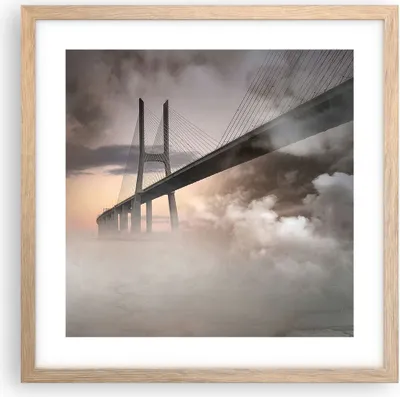 Produktbild von Gerahmtes Poster - Rahmen in heller Eiche - Brücke Nebel Wasser - 40x40 cm - Wand Bild - Wanddeko - Wandbilder - Wandposter - Bilderrahmen - Bilder - Kunstdruck - Wandbild - P2NAC40x40-3525