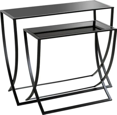 Produktbild von HAKU Beistelltisch Konsole 2er Set schwarz - Metall, Sicherheitsglas 5 mm, B/H/T: 60/80x55/65x30/30 cm