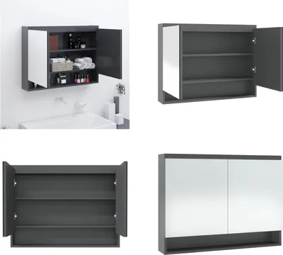 Image de vidaXL Armoire de toilette pour salle de bain 80x15x60 cm MDF Gris - Armoire de toilette - Armoire miroir - Armoire de salle de bain