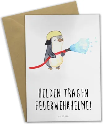 Produktbild von Mr. & Mrs. Panda Grußkarte Feuerwehrmann Helden - Weiß - Geschenk, besonders, Geschenke, babykarte, Danke sagen, hochzeitskarten, Tapferkeit, Bedanken, einladungskarten