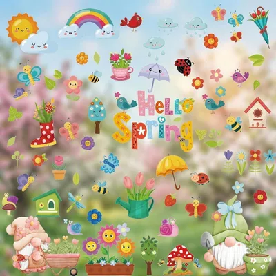 Produktbild von Aquarell Fensterbilder Frühling Sommer 9 Blätter Fenstersticker Frühling Ostern Selbstklebend Schmetterling Blumen Vogel Baum Fensteraufkleber Wiederverwendbare für Fensterdeko Kinderzimmer