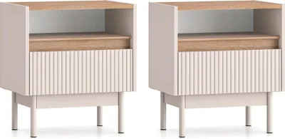 Produktbild von 2er-Set Nachtkonsole Dunea Nachrschrank 50x35x55cm Cashmere Eiche Cremona Torro