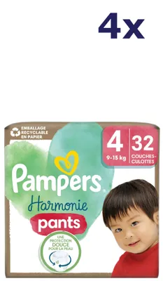 Produktbild von 4x Pampers Harmonie Windelhosen Größe 4 (9–15 kg) 32 Stück